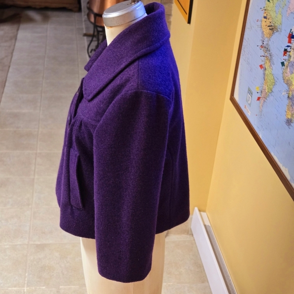 Vintage GEORGE purple ladies cropped wool blend medium coat, 3/4 sleeves - Picture 5 of 15